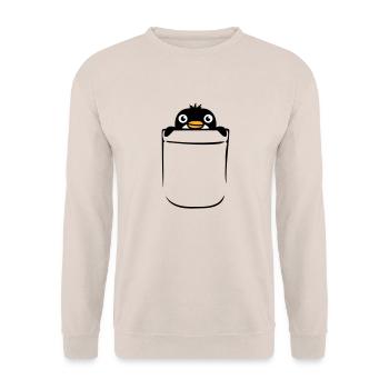 Little Penguin in Breast Pocket Bag Shirt Bag - Unisex Sweatshirt - sand - Front - Alina (178cm) & Michal (187cm)