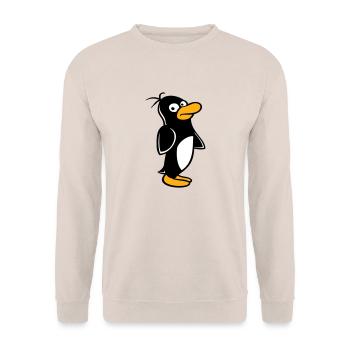 Penguin looks funny cautiously to the side - Unisex Sweatshirt - sand - Front - Alina (178cm) & Michal (187cm)