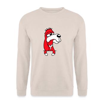 Dog Behind Wall Fence Drooling Spit Tongue Funny - Unisex Sweatshirt - sand - Front - Alina (178cm) & Michal (187cm)