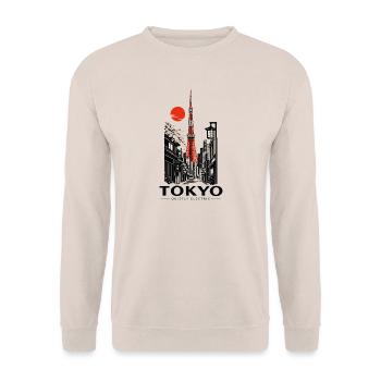 Tokyo Sakura Skyline - Unisex Pullover - Sand - Vorne - Alina (178cm) & Michal (187cm)