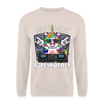 DJ Einhorn - Untz Untz Partyhörner - Techno, Rave - Unisex Pullover - Sand - Vorne - Alina (178cm) & Michal (187cm)