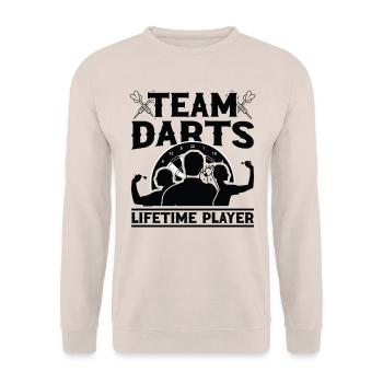 Dart Dartspieler Dartspiel Herren - Unisex Pullover - Sand - Vorne - Alina (178cm) & Michal (187cm)