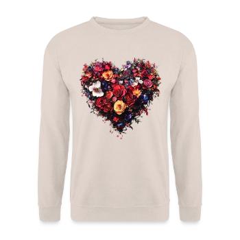 Herz aus satten Blüten - Üppige Blumenpracht - Unisex Pullover - Sand - Vorne - Alina (178cm) & Michal (187cm)