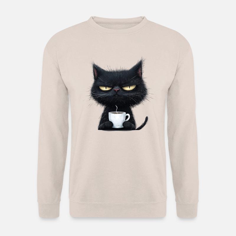 Grantige Katze mit Kaffee zum Personalisieren - Unisex Pullover - Sand