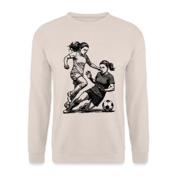 Duel on the pitch! Shirt for female footballers. - Unisex Sweatshirt - sand - Front - Alina (178cm) & Michal (187cm)