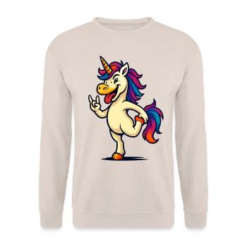 Einhorn Rockhorn Sprüche Fun Design - Unisex Pullover - Sand - Vorne - Alina (178cm) & Michal (187cm)