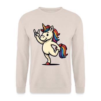 Einhorn Rockhorn Sprüche Fun Design - Unisex Pullover - Sand - Vorne - Alina (178cm) & Michal (187cm)