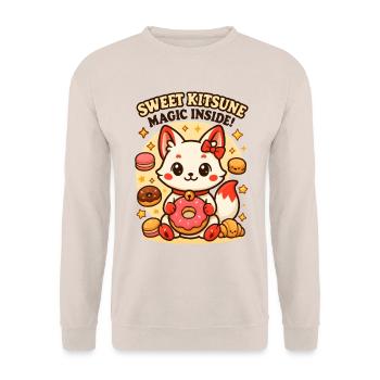 Süßes Kitsune Kawaii mit magischen Leckereien. - Unisex Pullover - Sand - Vorne - Alina (178cm) & Michal (187cm)