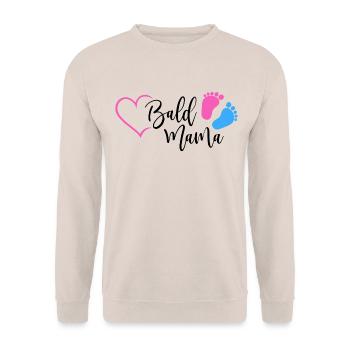 Bald Mama Baby Schwangerschaft Geburt Herz Mutter - Unisex Pullover - Sand - Vorne - Alina (178cm) & Michal (187cm)