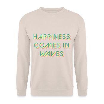 Typo 'Le bonheur vient par vagues' Karma Balance Candy - Sweat-shirt Unisexe - sable - Devant - Alina (178cm) & Michal (187cm)