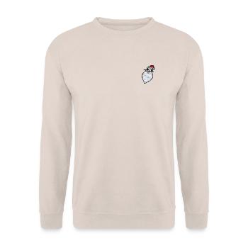 Weihnachtsmann & Co. KG Stickmotiv Weihnachtsmann - Unisex Pullover - Sand - Vorne - Alina (178cm) & Michal (187cm)