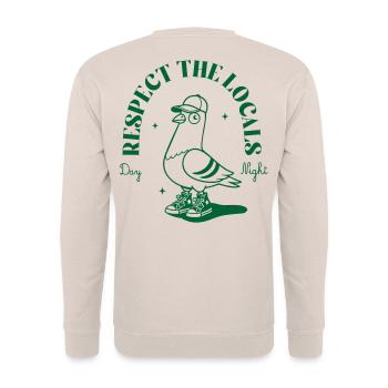 Vogel Sneaker Mascot mit Cap - Unisex Pullover - Sand - Hinten - Michal (187cm)
