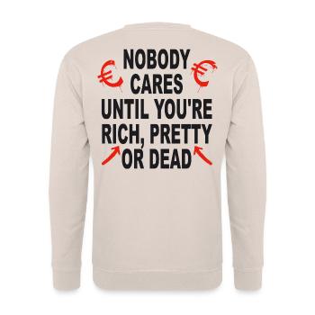 Rich Pretty Or Dead - Dark Humor - Meme - Unisex Pullover - Sand - Hinten - Michal (187cm)