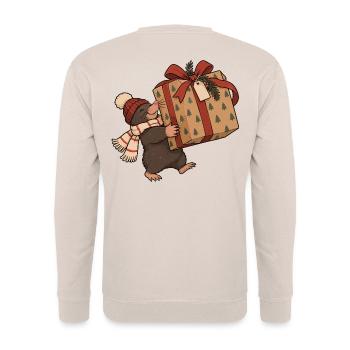 Christmas Mole With Present - Unisex Pullover - Sand - Hinten - Michal (187cm)