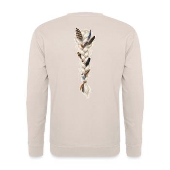 Zopf mit Vogelfedern - Unisex Pullover - Sand - Hinten - Michal (187cm)