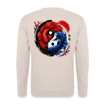 Yin Yang Betta Fish Red & Blue Harmony - Unisex Pullover - Sand - Hinten - Michal (187cm)