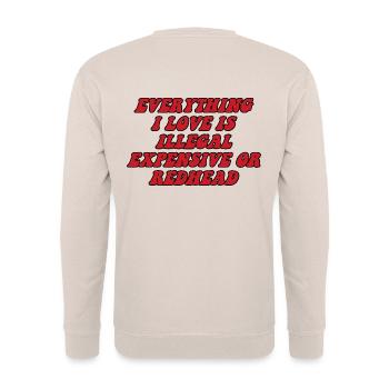 Tout ce que j’aime est illégal, cher ou lu - Sweat-shirt Unisexe - sable - Dos - Michal (187cm)