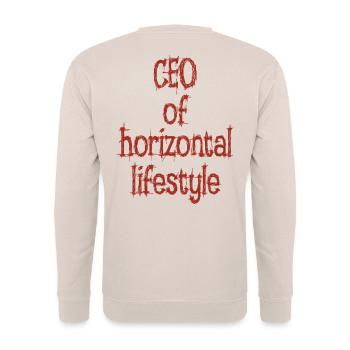 CEO of Horizontal Lifestyle -lustiger Spruch -Meme - Unisex Pullover - Sand - Hinten - Michal (187cm)