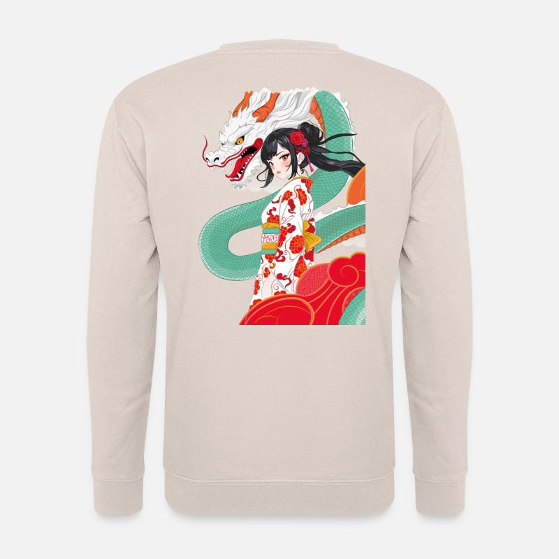 Anime-Stil-Geisha mit Drachen - Unisex Pullover - Sand