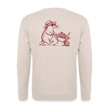 Garten Maulwurf mit Schubkarre – Vintage Line Art - Unisex Pullover - Sand - Hinten - Michal (187cm)