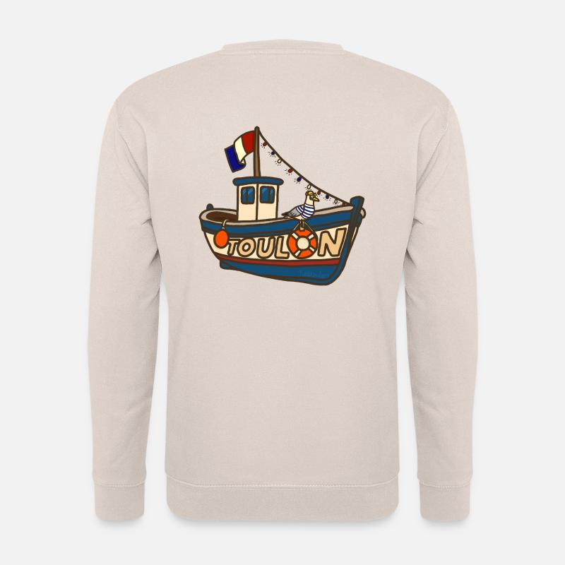 Fischerboot Toulon mit lustiger Möwe - Unisex Pullover - Sand