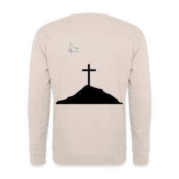 Dove of peace and cross on mountain - Unisex Sweatshirt - sand - Back - Michal (187cm)
