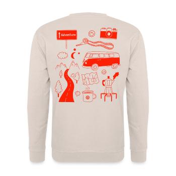 Volkswagen VW Bulli Camping Essentials Collage - Unisex Sweatshirt - sand - Back - Michal (187cm)