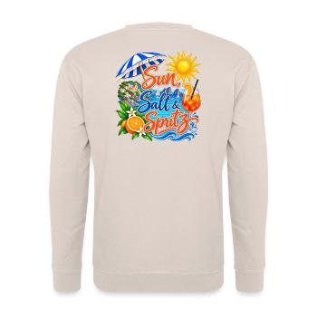 Sonne Salz Spritz Strandvibes - Unisex Pullover - Sand - Hinten - Michal (187cm)