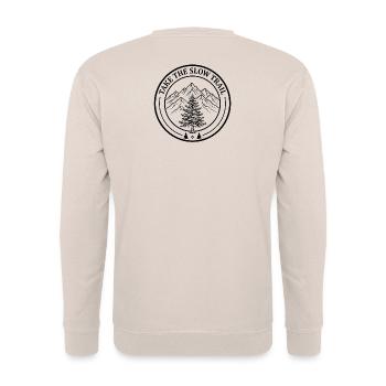 Take The Slow Trail - Back Print Mountain Badge - Unisex Pullover - Sand - Hinten - Michal (187cm)