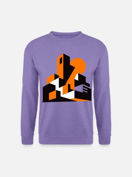 Geometrische Stadtsilhouette Orange - Unisex Pullover - Lavendel
