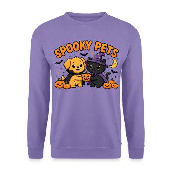 🎃 Gruselige Haustiere – Halloween-Katze und -Hund - Unisex Pullover - Lavendel - Vorne