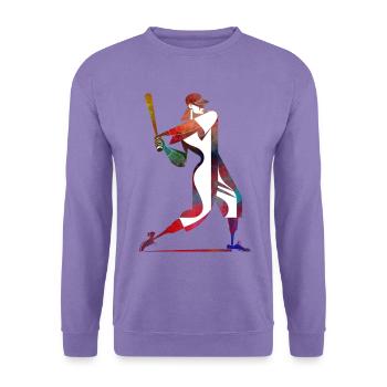 Farbiger Baseballspieler: Dynamischer Schwung - Unisex Pullover - Lavendel - Vorne