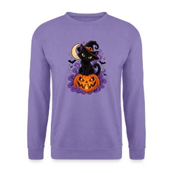 Schwarze Katzenhexe und Heller Kürbis - Unisex Pullover - Lavendel - Vorne