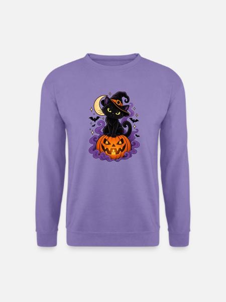 Schwarze Katzenhexe und Heller Kürbis - Unisex Pullover - Lavendel