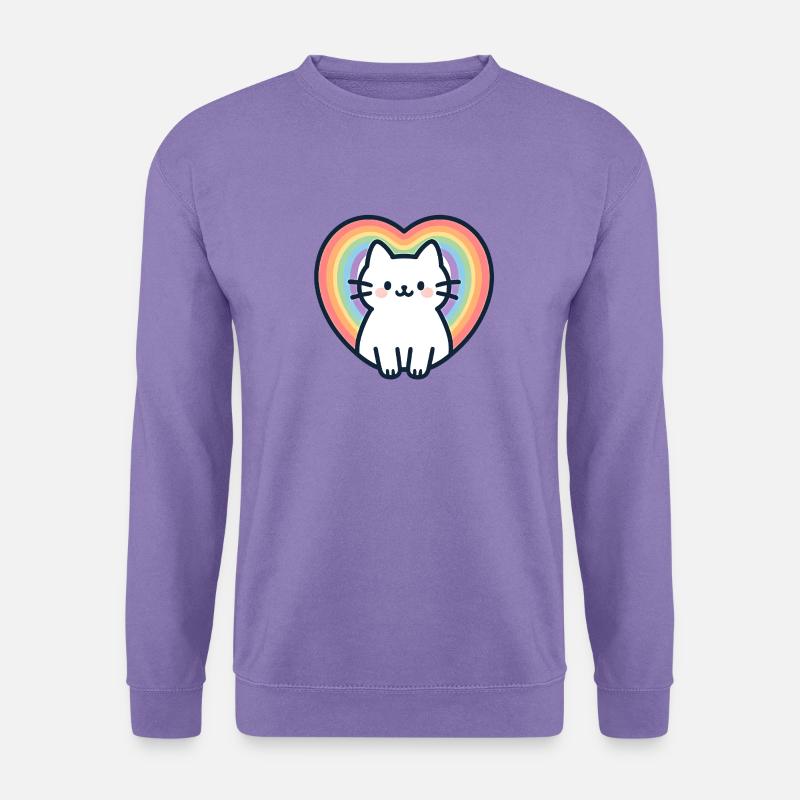Kawaii Regenbogen Herz Katze - Unisex Pullover - Lavendel