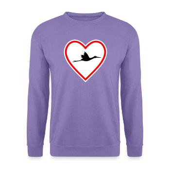 Herz Schild Storch Klapperstorch Geburt - Unisex Pullover - Lavendel - Vorne