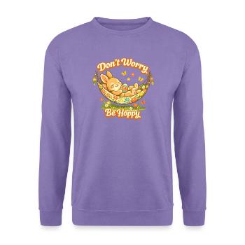 Süßer Osterhase mit buntem Ei und Schriftzug - Unisex Pullover - Lavendel - Vorne