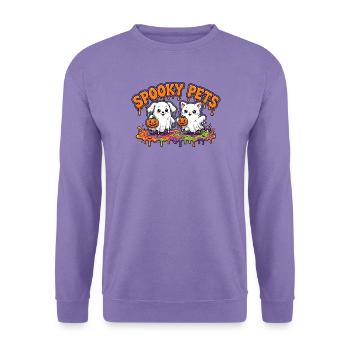 🎃 Gruselige Haustiere – Kawaii Geisterhund und Katze - Unisex Pullover - Lavendel - Vorne