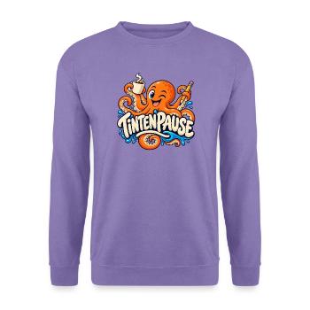 Tintenpause – Oktopus mit Kaffee und Stift - Unisex Pullover - Lavendel - Vorne