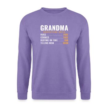 Oma Babysitting-Preise Umarmungen kostenlos - Unisex Pullover - Lavendel - Vorne