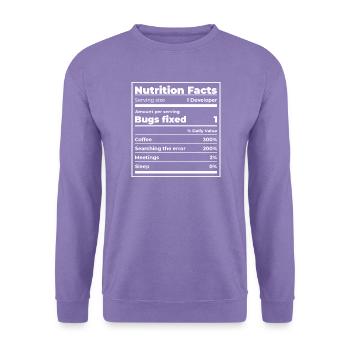 Entwickler Nährwertinformationen Kaffee Schlaf - Unisex Pullover - Lavendel - Vorne