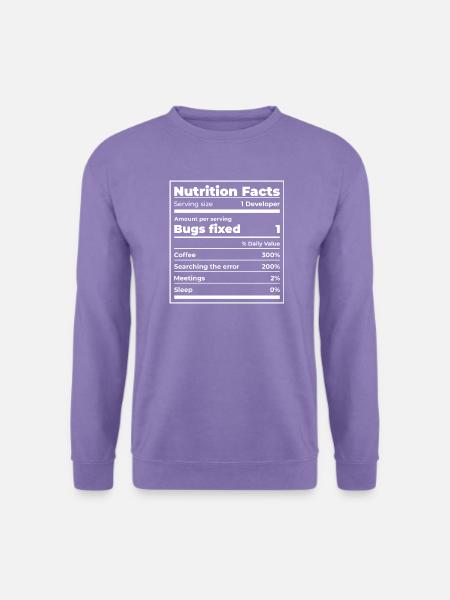 Entwickler Nährwertinformationen Kaffee Schlaf - Unisex Pullover - Lavendel