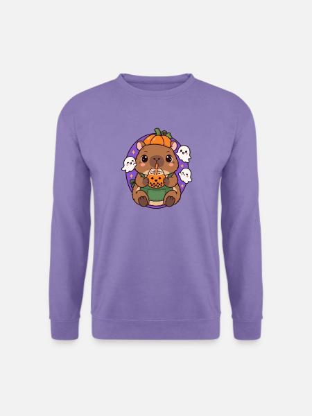 Kawaii Kürbisbär trinkt Boba - Unisex Pullover - Lavendel