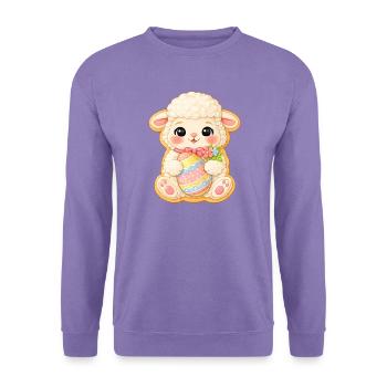 Keks Motiv Osterlamm mit buntem Ei und Blumen - Unisex Pullover - Lavendel - Vorne