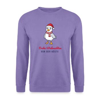 Weihnachten Möwe – Frohe Weihnachten von der Küste - Unisex Pullover - Lavendel - Vorne