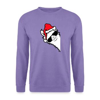 Lama Cool Sonnenbrille Weihnachtsmütze Seitlich - Unisex Pullover - Lavendel - Vorne