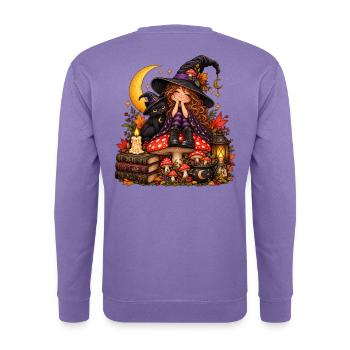 Niedliche Hexe mit schwarzer Katze - Unisex Pullover - Lavendel - Hinten