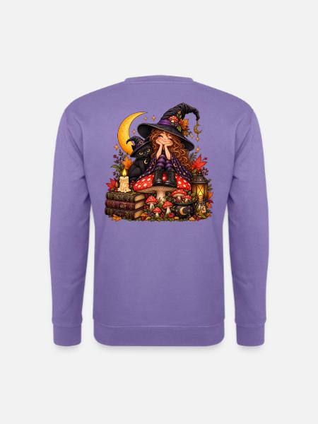 Niedliche Hexe mit schwarzer Katze - Unisex Pullover - Lavendel