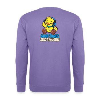 Duck mit Kopfhörern – Good Tunes Zero Thougts - Unisex Pullover - Lavendel - Hinten