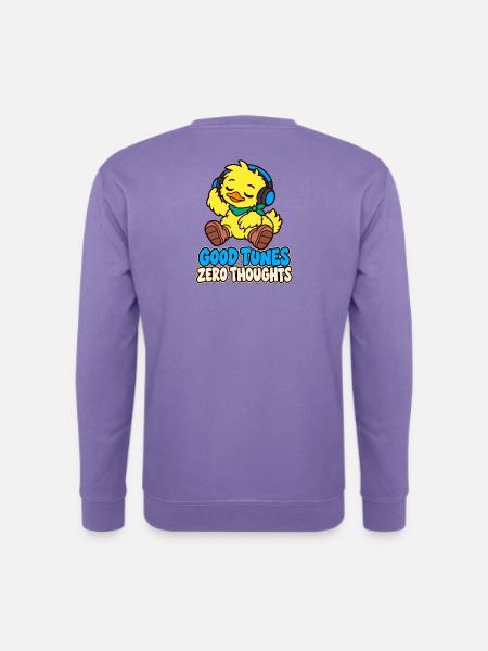 Duck mit Kopfhörern – Good Tunes Zero Thougts - Unisex Pullover - Lavendel